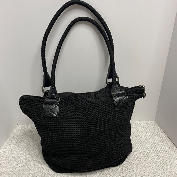 The Sak Womens Crochet Top Handle Satchel Black Bag Purse**READ** - Picture 1 of 10